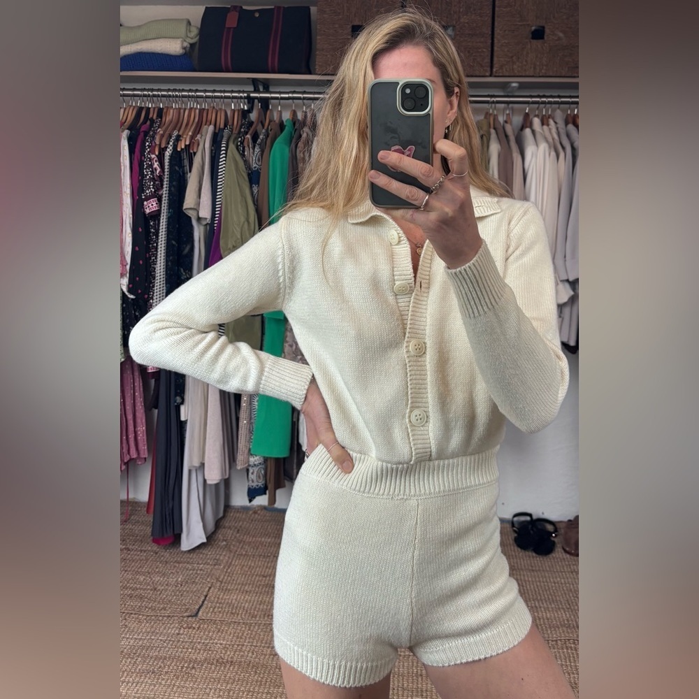 Zara Limited Edition Wool Blend Cream Button Knit Long Sleeve Playsuit Romper - Picture 3 of 14
